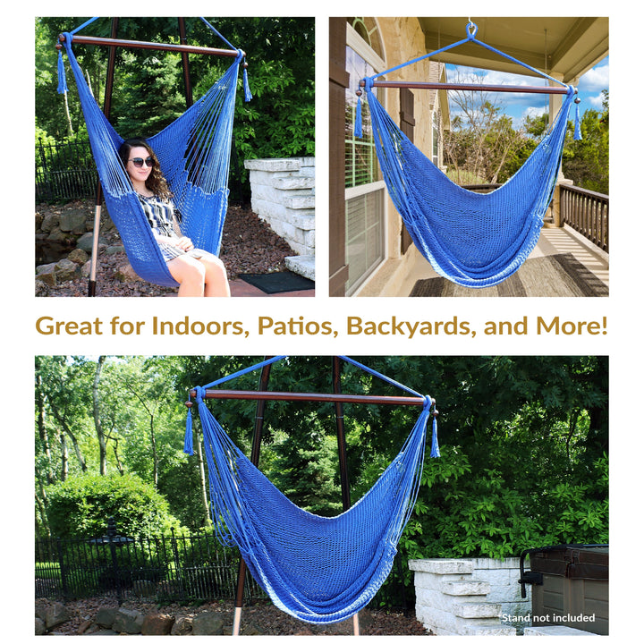 Sunnydaze Caribbean XL Rope Hammock Chair, Polyester, 300 lb Capacity