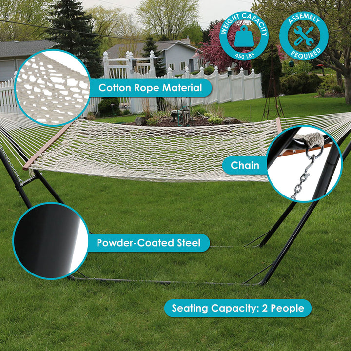 2-Person Cotton Rope Hammock Multi-Use Steel Stand White detail