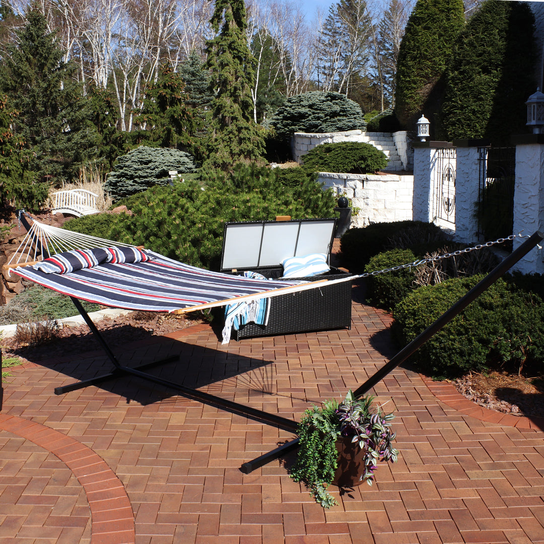 Sunnydaze Quilted Spreader Bar Hammock with Steel Stand, 2-Person, 350 lb Capacity