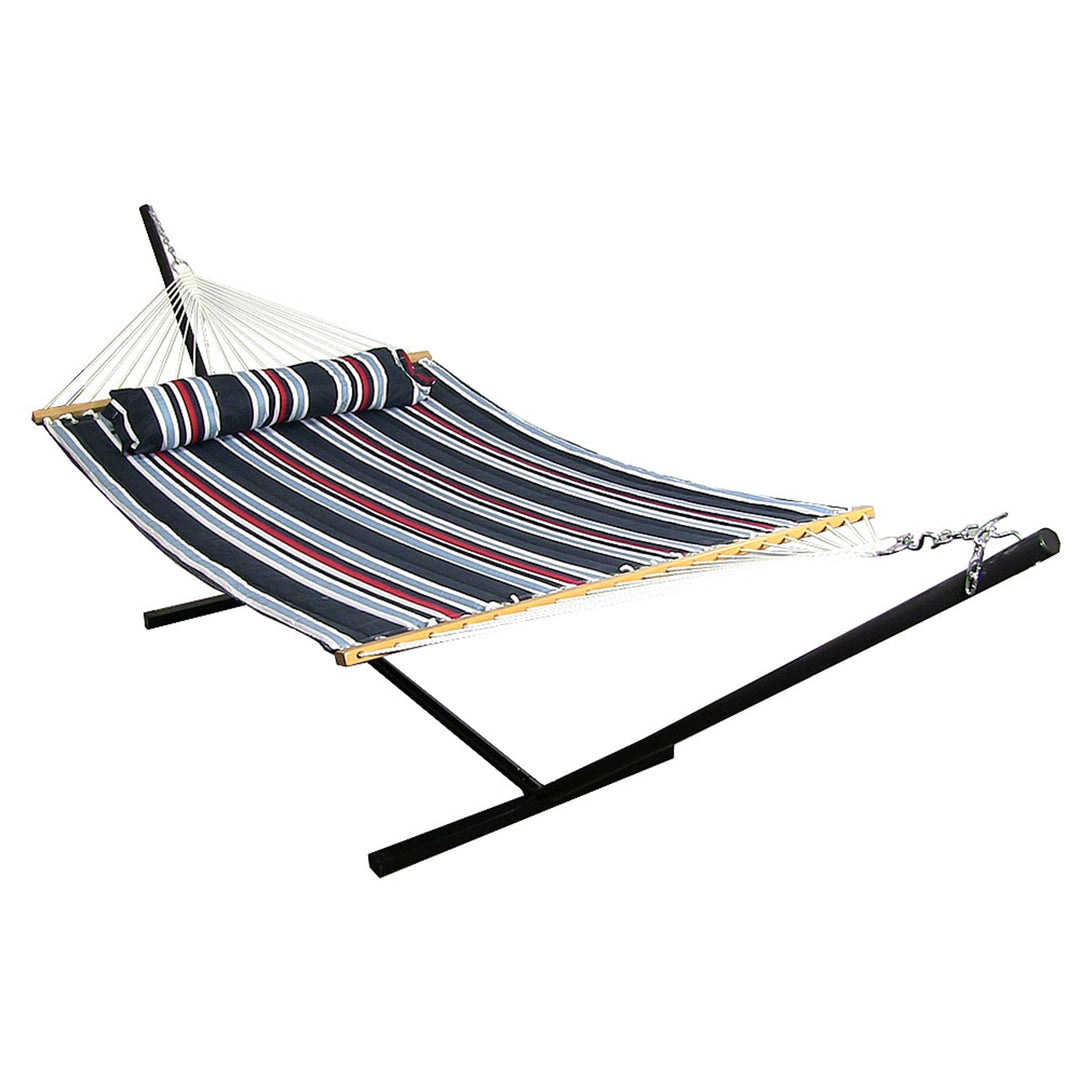 Sunnydaze Quilted Spreader Bar Hammock with Steel Stand, 2-Person, 350 lb Capacity