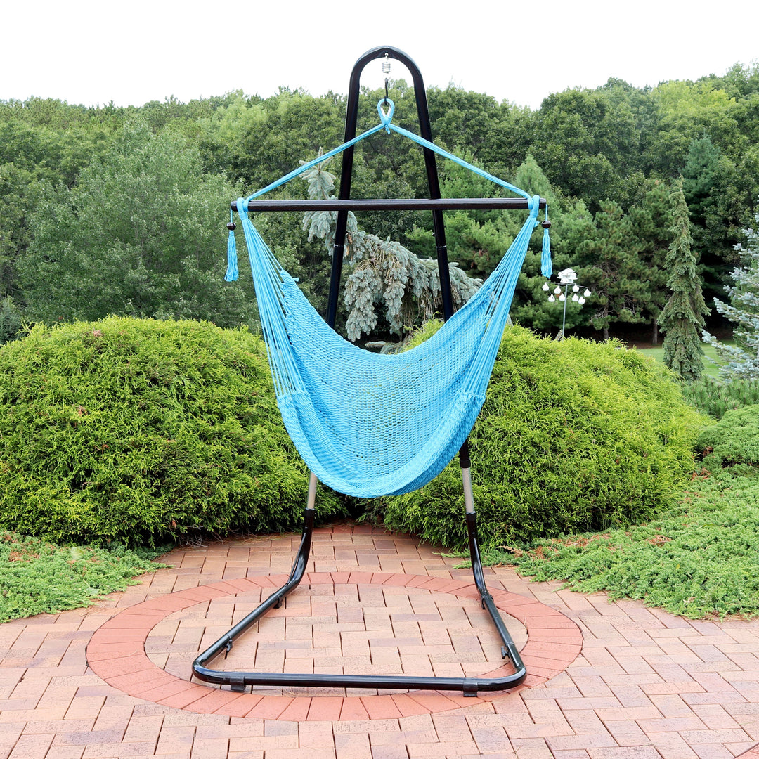 Sunnydaze Caribbean XL Rope Hammock Chair with Adjustable Steel Stand, 300 lb Capacity