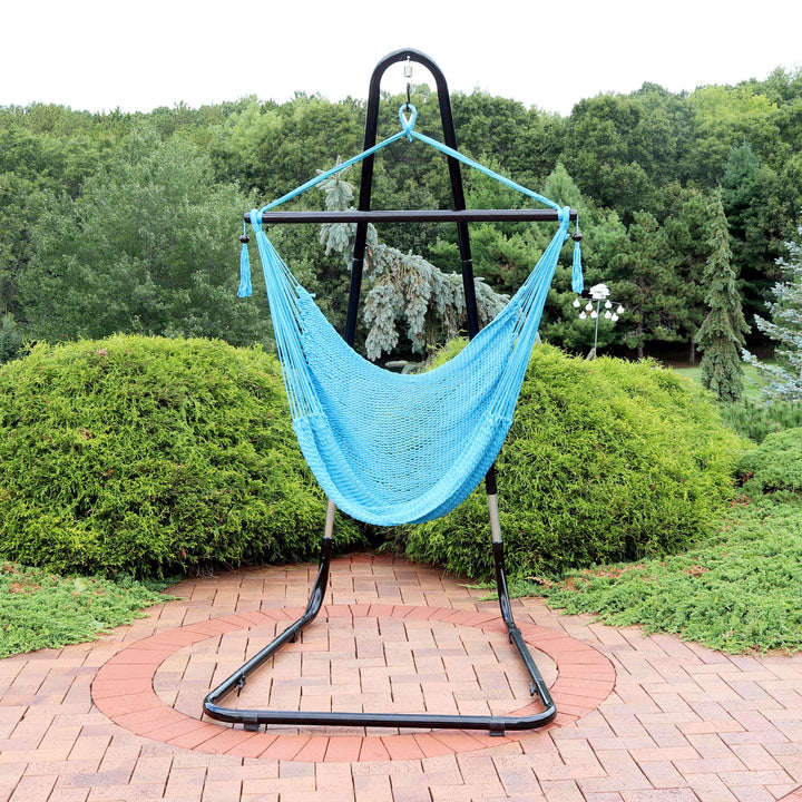 Sunnydaze Caribbean XL Rope Hammock Chair with Adjustable Steel Stand, 300 lb Capacity