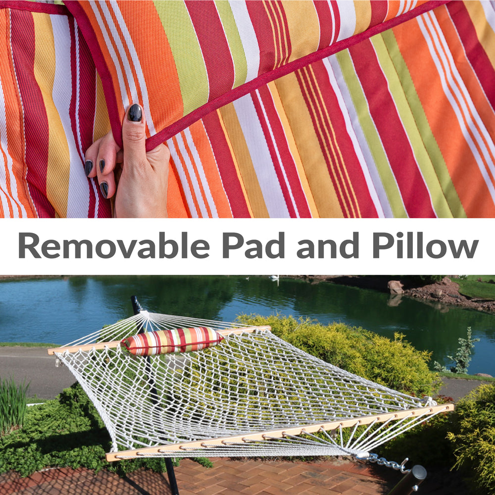 Rope Hammock Stand Pad Pillow Tropical Orange Stripe detail