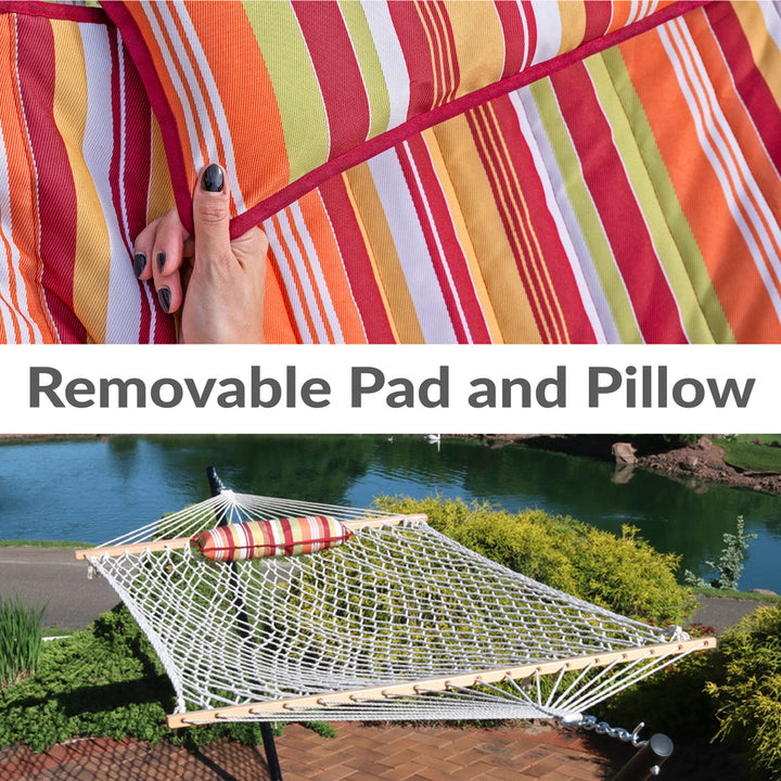 Rope Hammock Stand Pad Pillow Tropical Orange Stripe detail