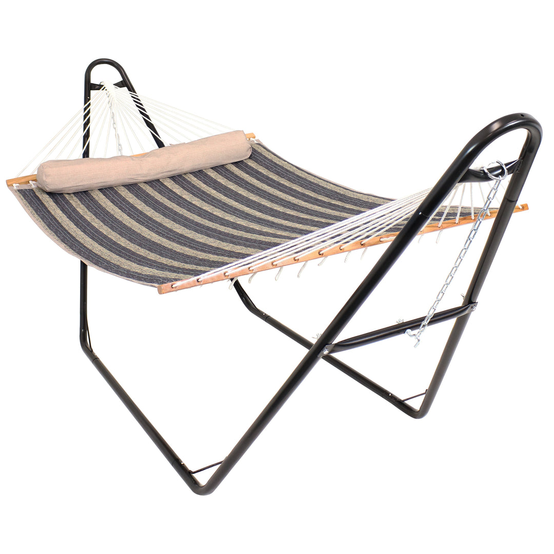 Sunnydaze Quilted Double Spreader Bar Hammock with Pillow, Polyester, 450 lb Capacity