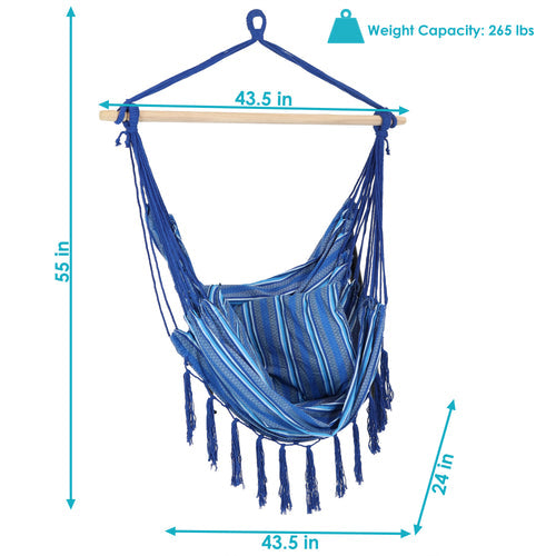 Sunnydaze Cushioned Hanging Hammock Chair Cornflower Stripes detail