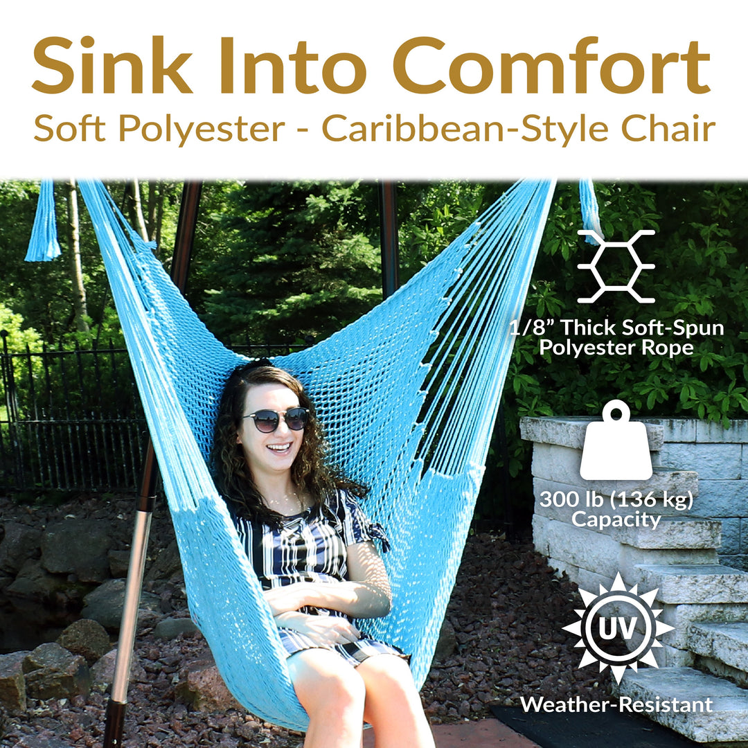 Sunnydaze Caribbean XL Rope Hammock Chair, Polyester, 300 lb Capacity