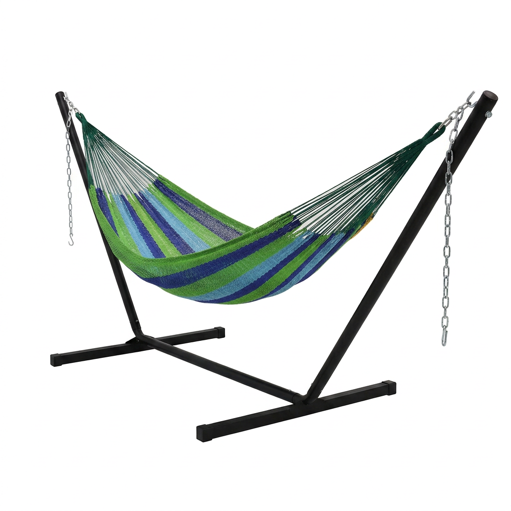 Ocean Double Mayan hammock with black 15-foot stand