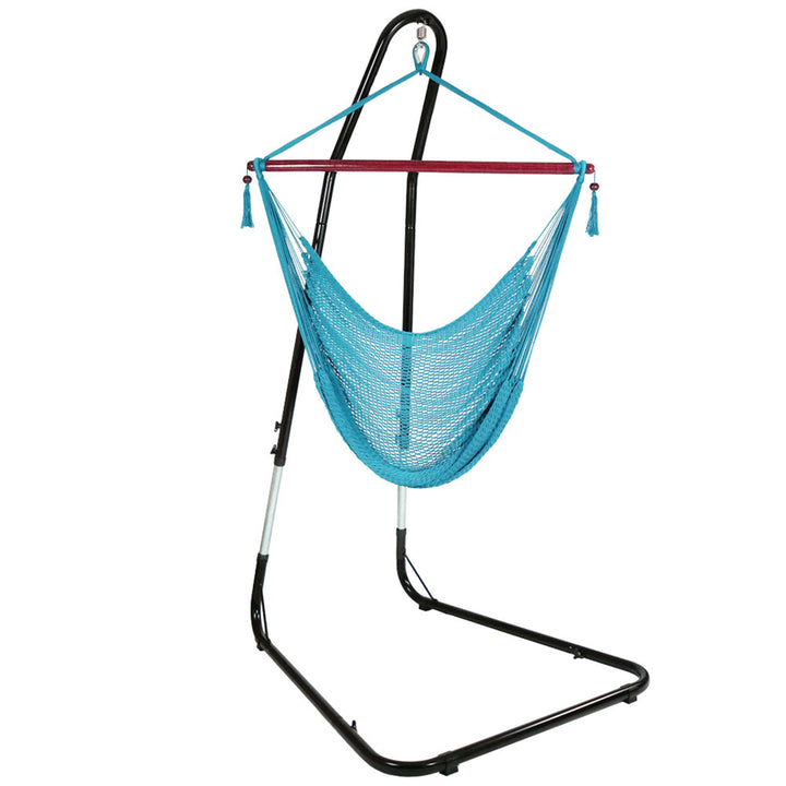 Sunnydaze Caribbean XL Rope Hammock Chair with Adjustable Steel Stand, 300 lb Capacity