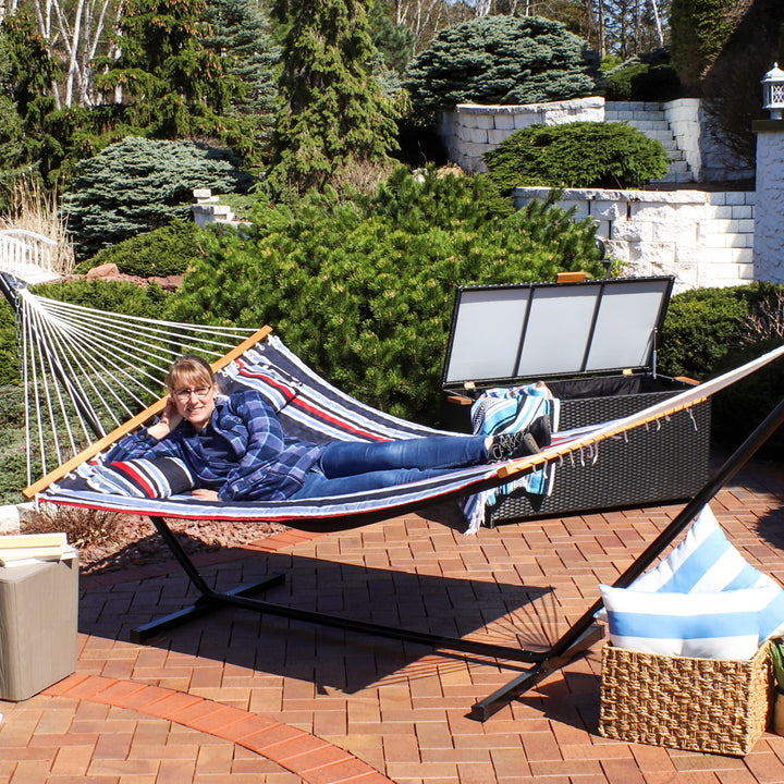 Sunnydaze Quilted Double Spreader Bar Hammock with Pillow, Polyester, 450 lb Capacity