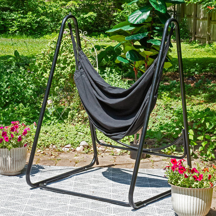 Patio Hammock Chair with Steel A-Frame Stand Black lifestyle