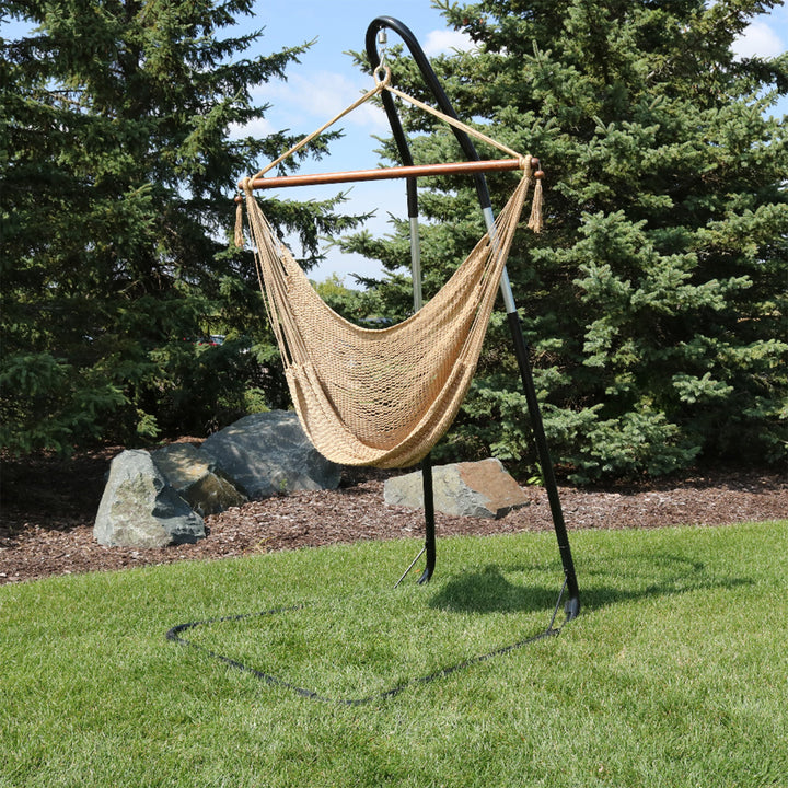 Sunnydaze Caribbean XL Rope Hammock Chair with Adjustable Steel Stand, 300 lb Capacity