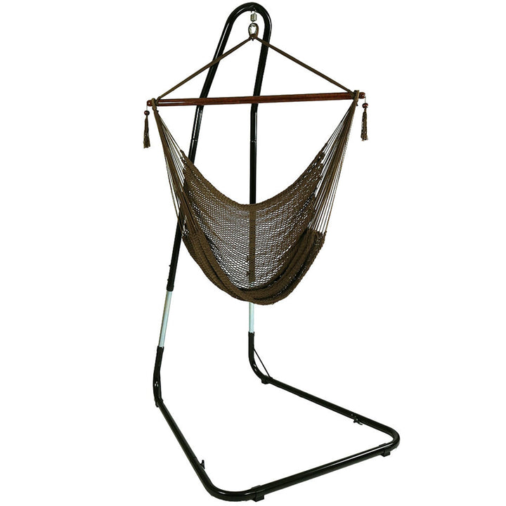 Sunnydaze Caribbean XL Rope Hammock Chair with Adjustable Steel Stand, 300 lb Capacity