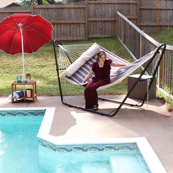 Sunnydaze Quilted Double Spreader Bar Hammock with Pillow, Polyester, 450 lb Capacity