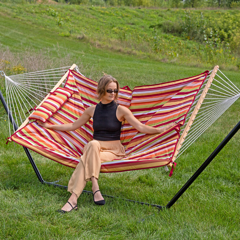 Rope Hammock Stand Pad Pillow Tropical Orange Stripe detail