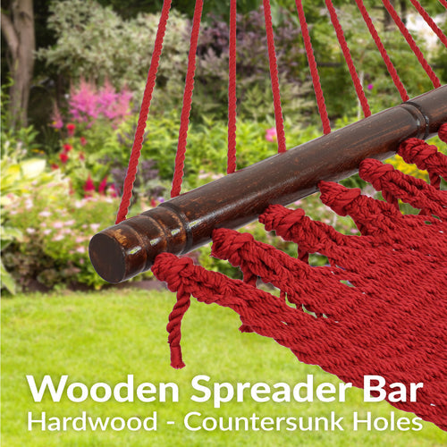 Sunnydaze Large Polyester Rope Hammock Red detail