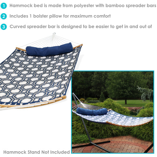 Sunnydaze Quilted Hammock Curved Bamboo Spreader Bar Navy Gray Octagon detail
