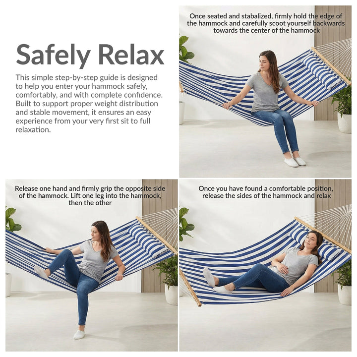 Sunnydaze Quilted Double Spreader Bar Hammock with Pillow, Polyester, 450 lb Capacity