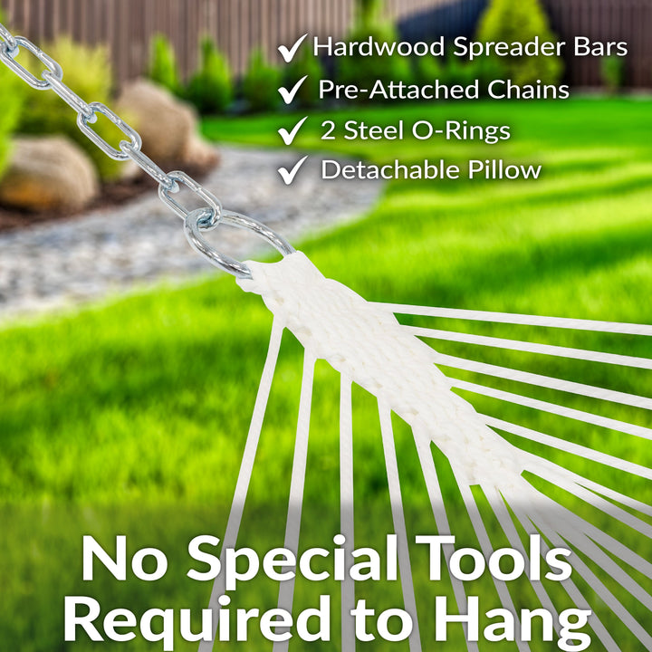 Sunnydaze Extra-Large Quilted Spreader Bar Hammock, 2-Person, Polyester, 450 lb Capacity