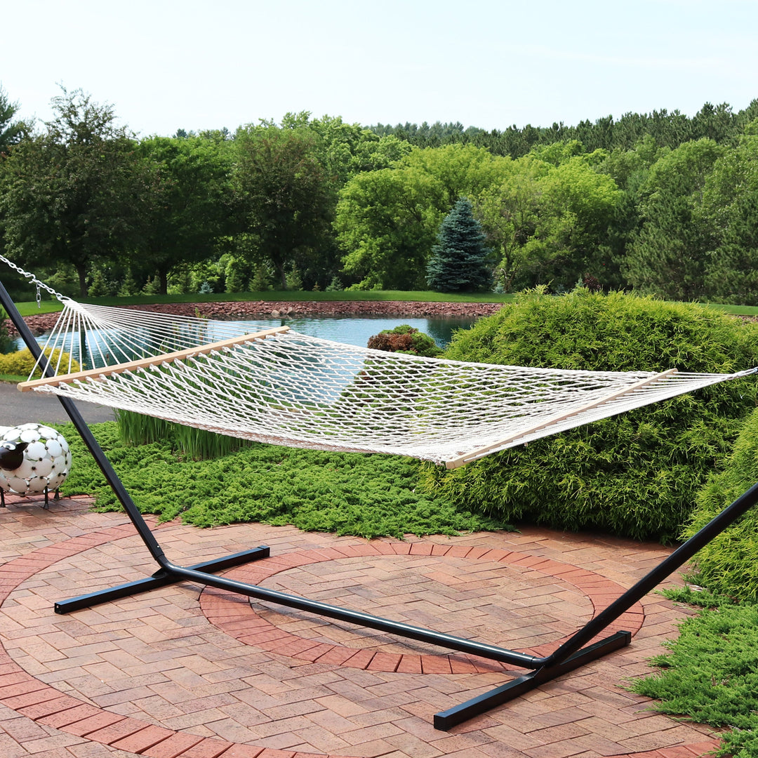 Sunnydaze Cotton Blend Double Rope Hammock with Spreader Bars, 2-Person, 450 lb Capacity