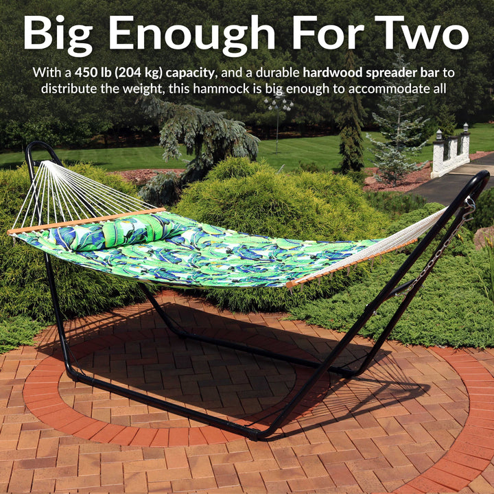 Sunnydaze Quilted Double Spreader Bar Hammock with Pillow, Polyester, 450 lb Capacity