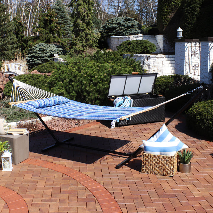 Sunnydaze Quilted Spreader Bar Hammock with Steel Stand, 2-Person, 350 lb Capacity