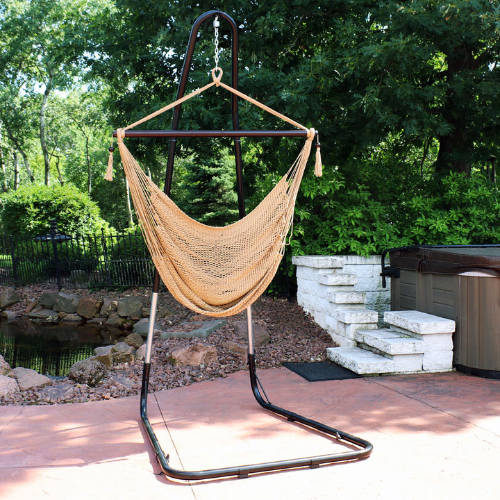 Sunnydaze Caribbean XL Rope Hammock Chair with Adjustable Steel Stand, 300 lb Capacity