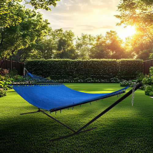 Sunnydaze Polyester Rope Hammock Stand Blue lifestyle