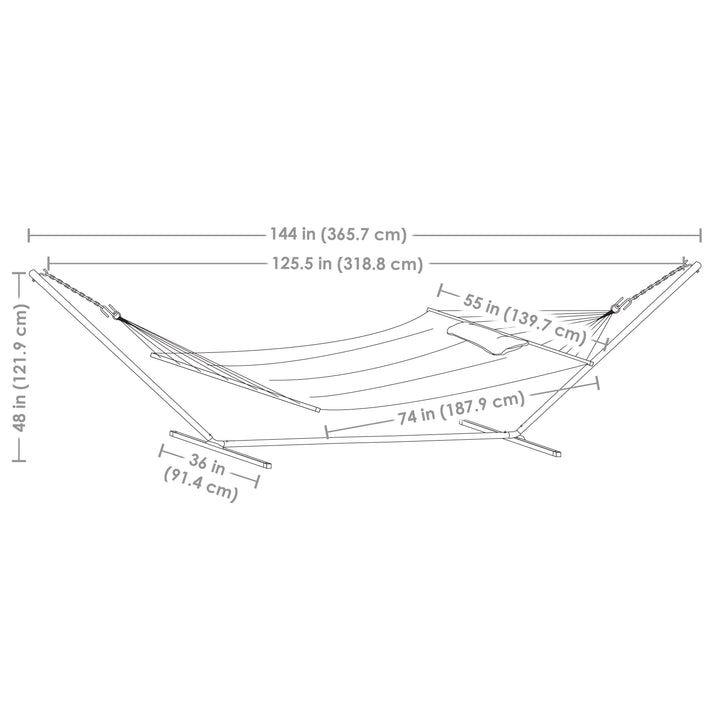 Sunnydaze Quilted Spreader Bar Hammock with Steel Stand, 2-Person, 350 lb Capacity