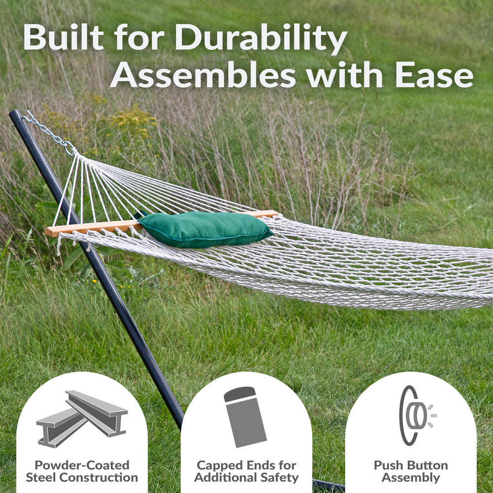 Rope Hammock Stand Pad Pillow Green White Stripe detail