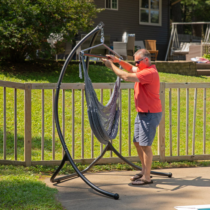 Curved Steel Hammock Chair Stand 84 inch Black detail
