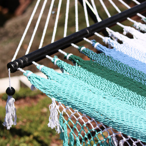 Sunnydaze Woven Double Hammock Spreader Bars Lagoon Stripes detail