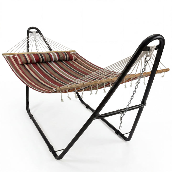 Sunnydaze Quilted Double Spreader Bar Hammock with Pillow, Polyester, 450 lb Capacity