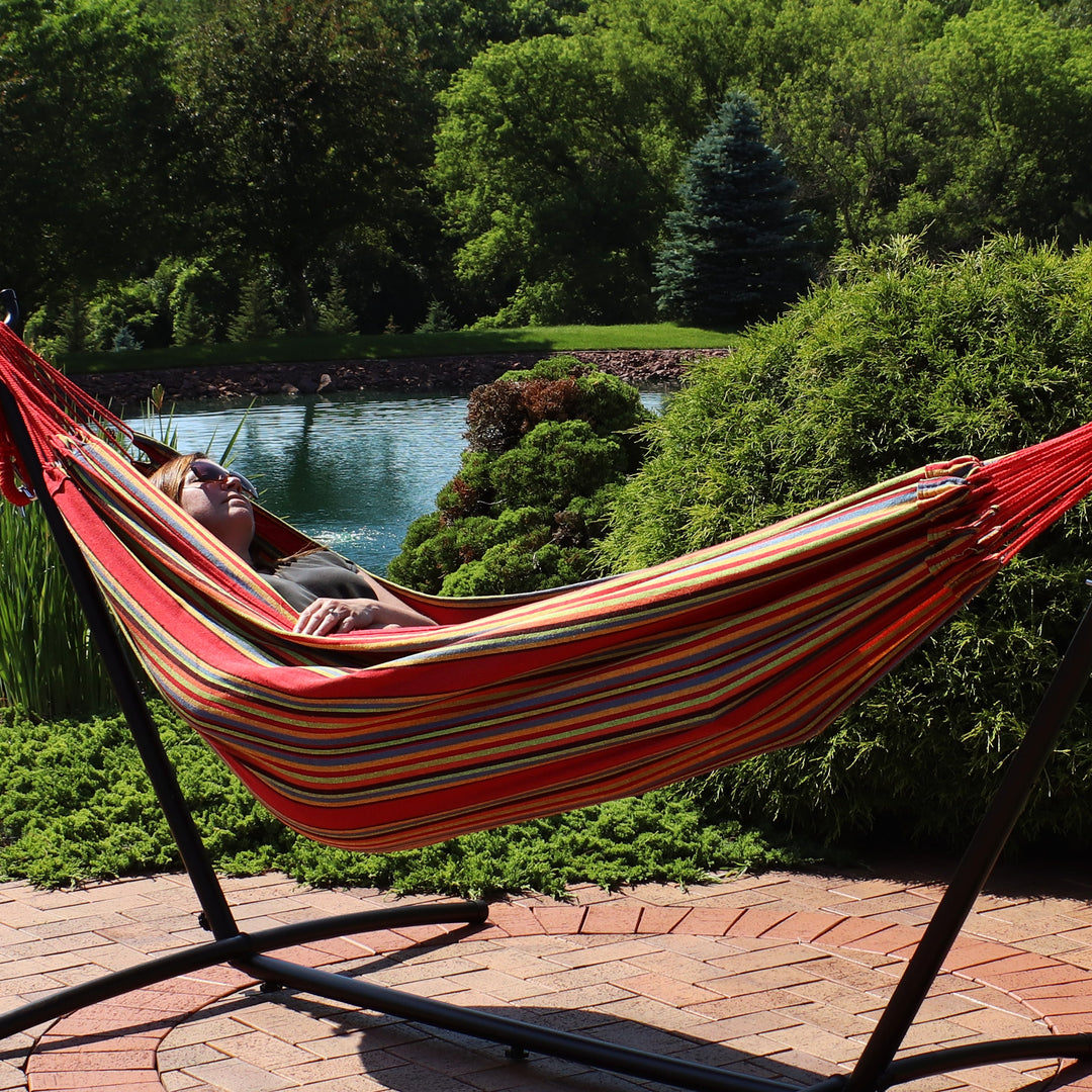 Sunnydaze Brazilian Double Hammock, 2-Person, Cotton Blend, 450 lb Capacity