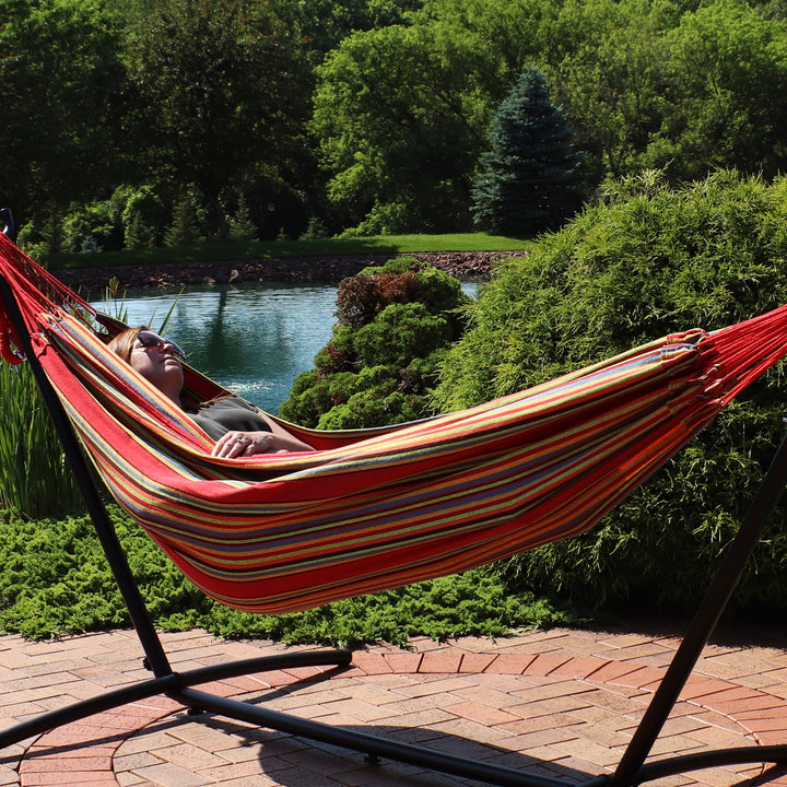 Sunnydaze Brazilian Double Hammock, 2-Person, Cotton Blend, 450 lb Capacity