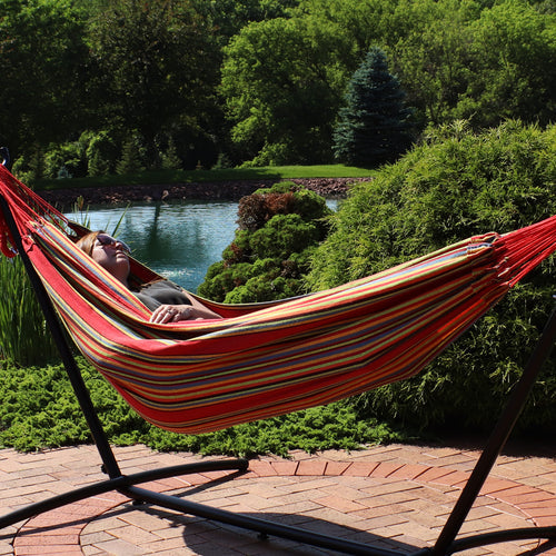 Sunnydaze Cotton Double Brazilian Hammock Sunset hanging view