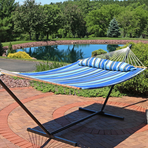 Sunnydaze Quilted Fabric Hammock Misty Beach lifestyle
