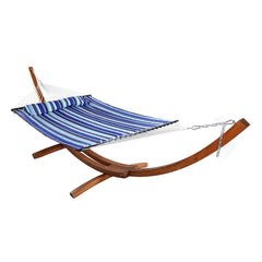 Cushioned Comfort Double Quilted Hammock with Wood Stand