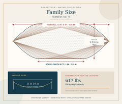 Sundrifter Family Mayan Hammock dimensions, hanging distance, and weight capacity