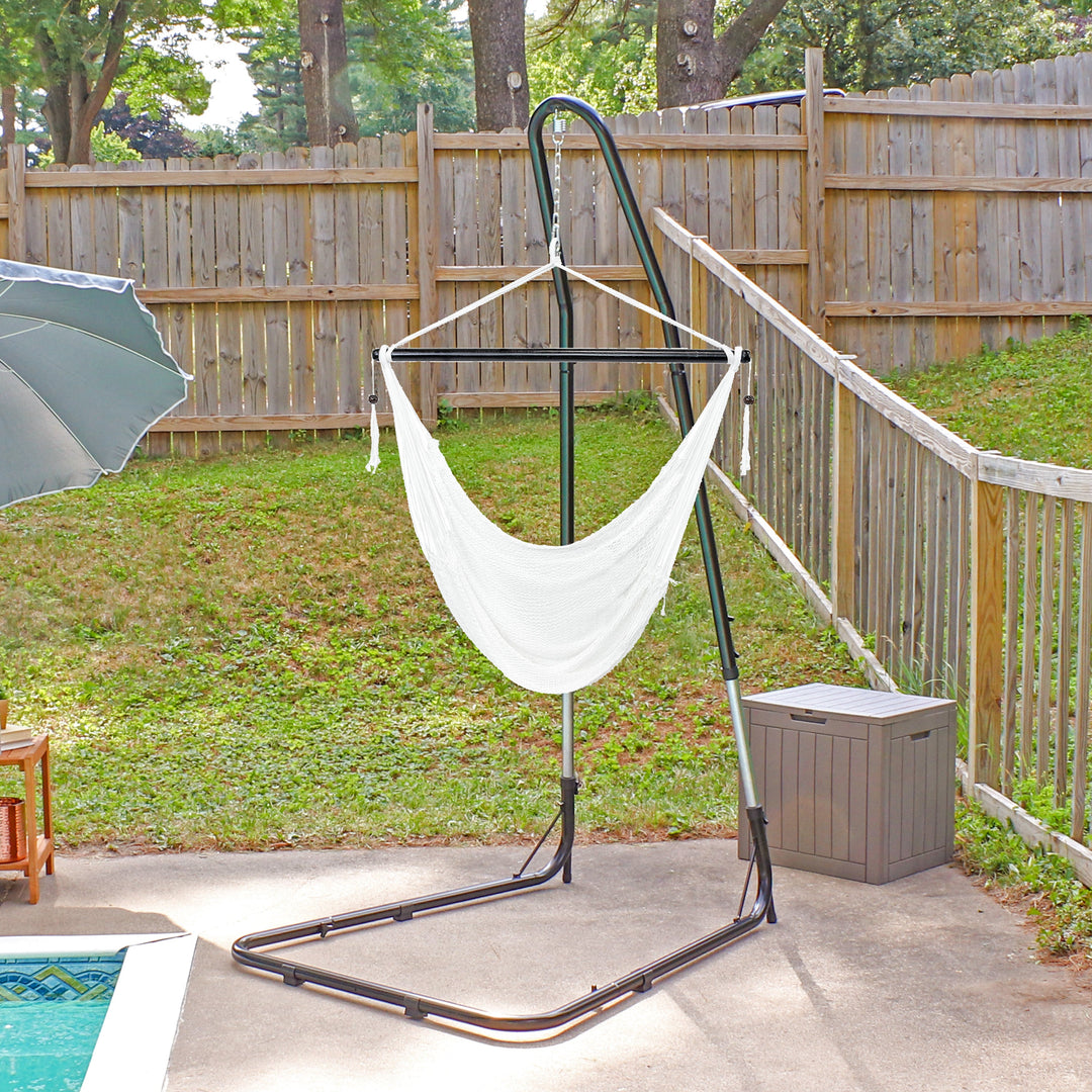 Sunnydaze Caribbean XL Rope Hammock Chair with Adjustable Steel Stand, 300 lb Capacity