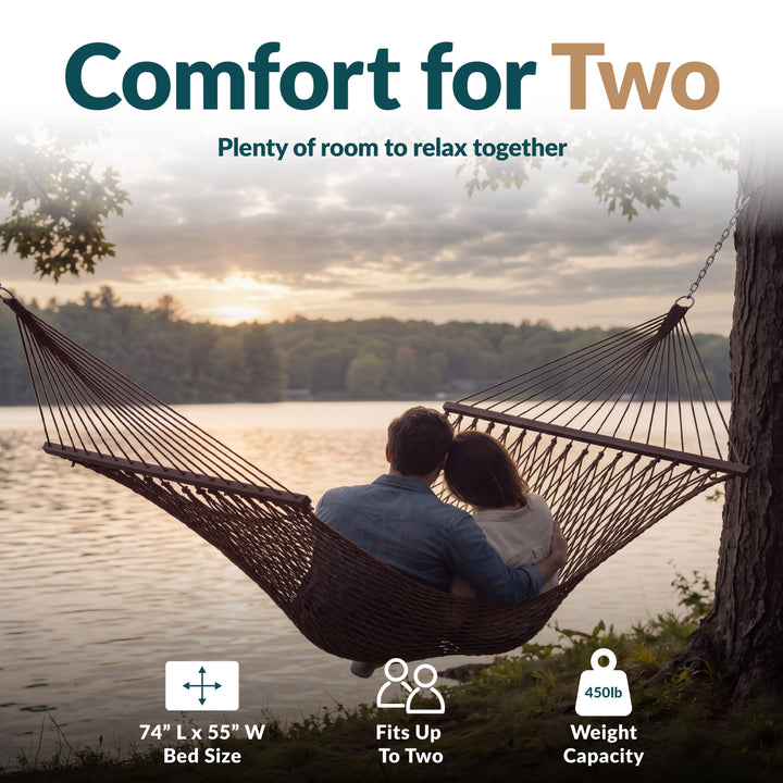 Sunnydaze Cotton Blend Double Rope Hammock with Spreader Bars, 2-Person, 450 lb Capacity
