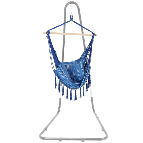 Sunnydaze Cushioned Hanging Hammock Chair Cornflower Stripes detail