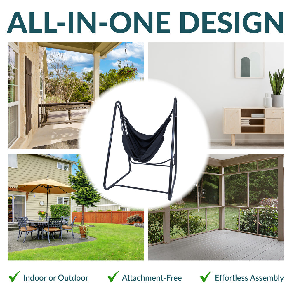 Patio Hammock Chair with Steel A-Frame Stand Black detail