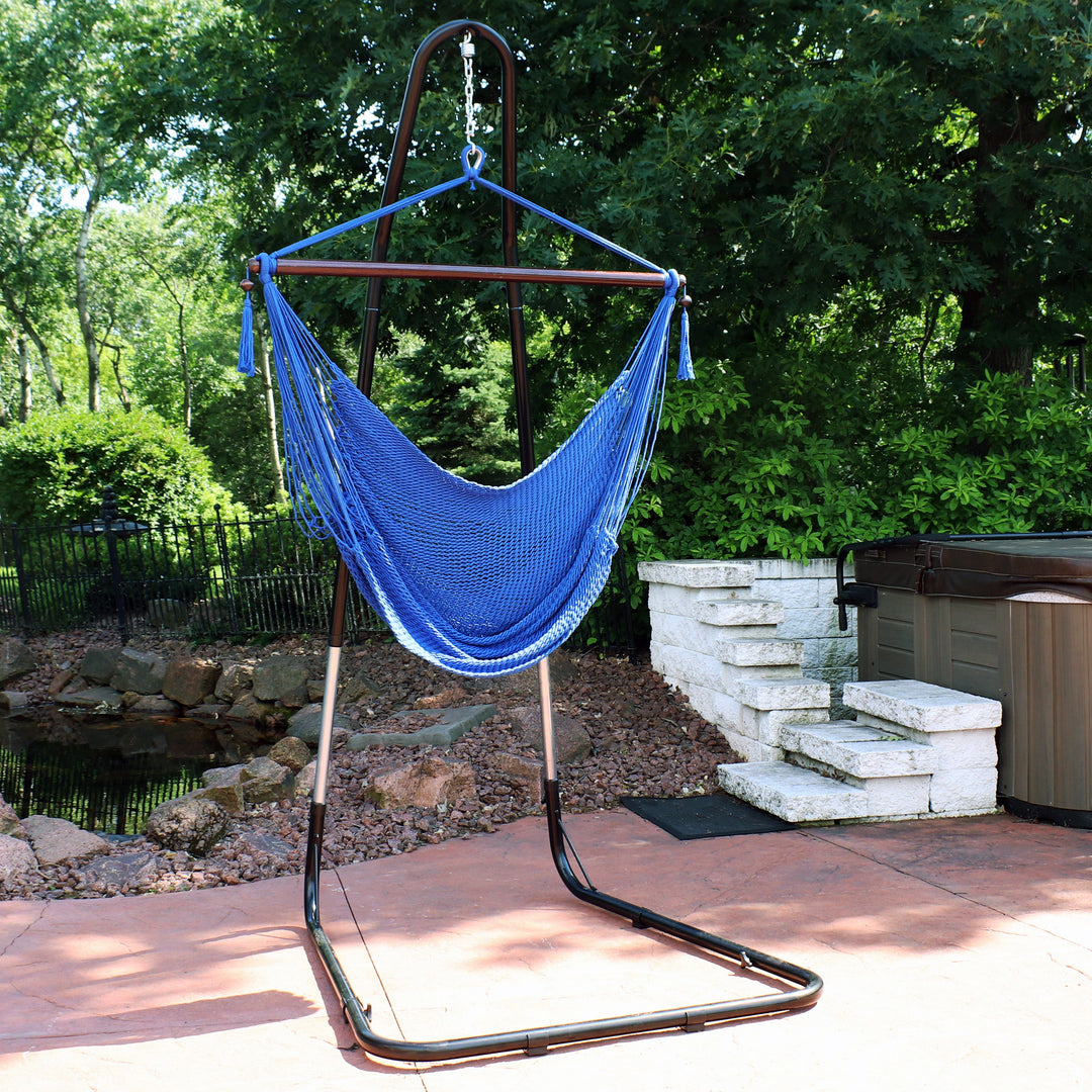Sunnydaze Caribbean XL Rope Hammock Chair with Adjustable Steel Stand, 300 lb Capacity