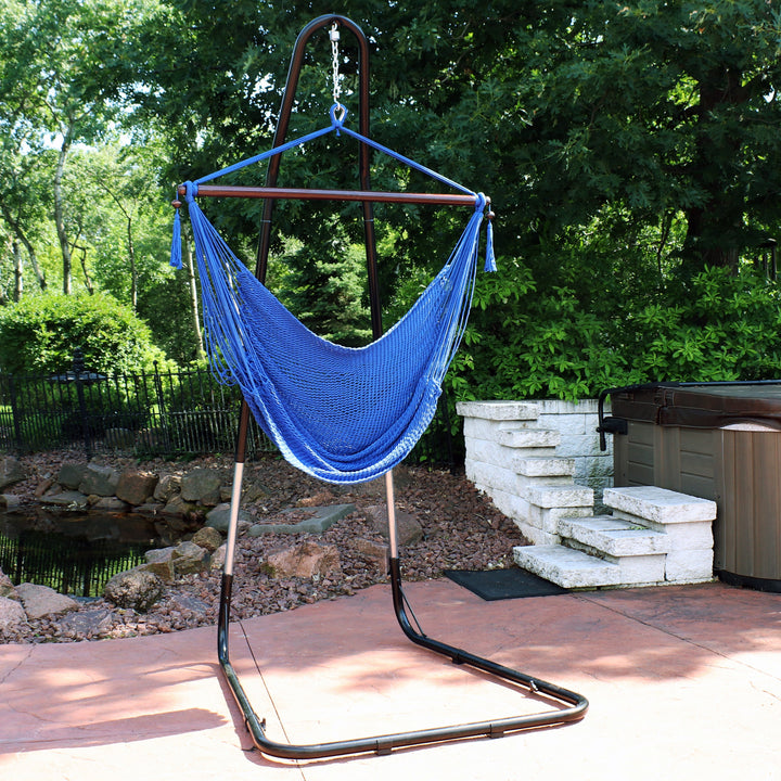 Sunnydaze Caribbean XL Rope Hammock Chair with Adjustable Steel Stand, 300 lb Capacity