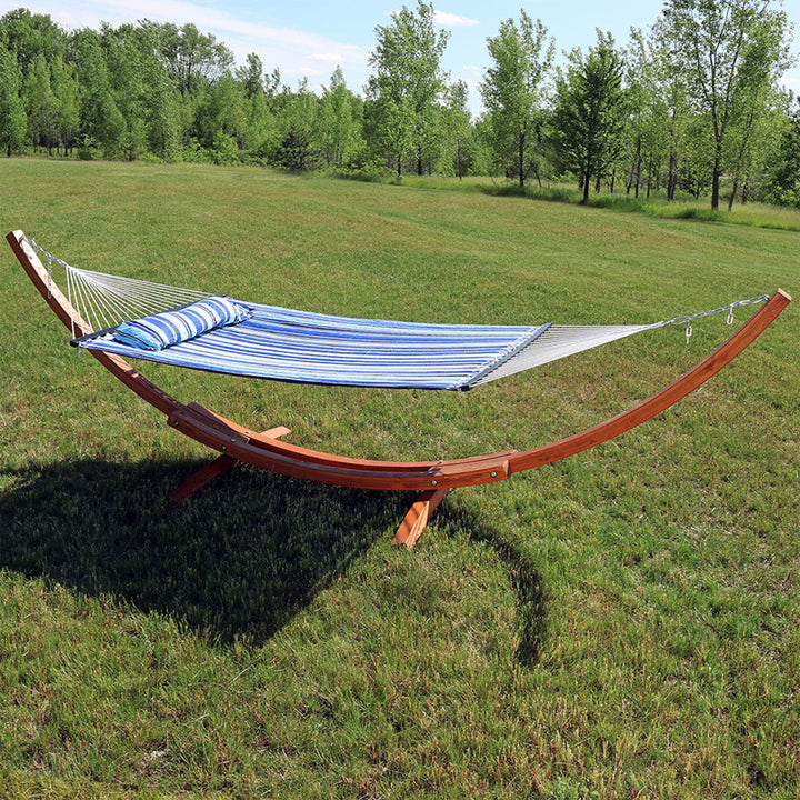 Double Quilted Hammock Wooden Stand Catalina Beach detail