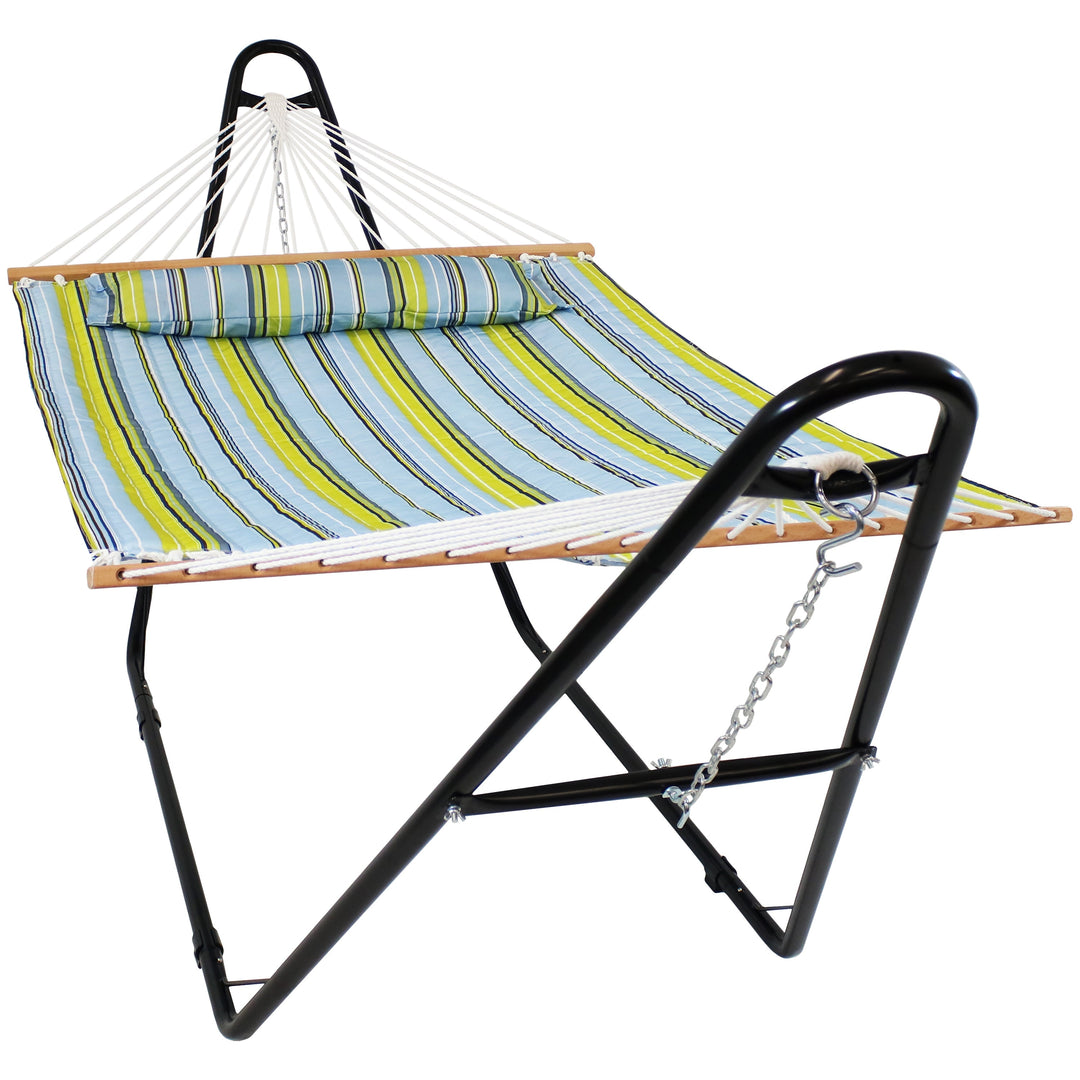 Sunnydaze Quilted Double Spreader Bar Hammock with Pillow, Polyester, 450 lb Capacity