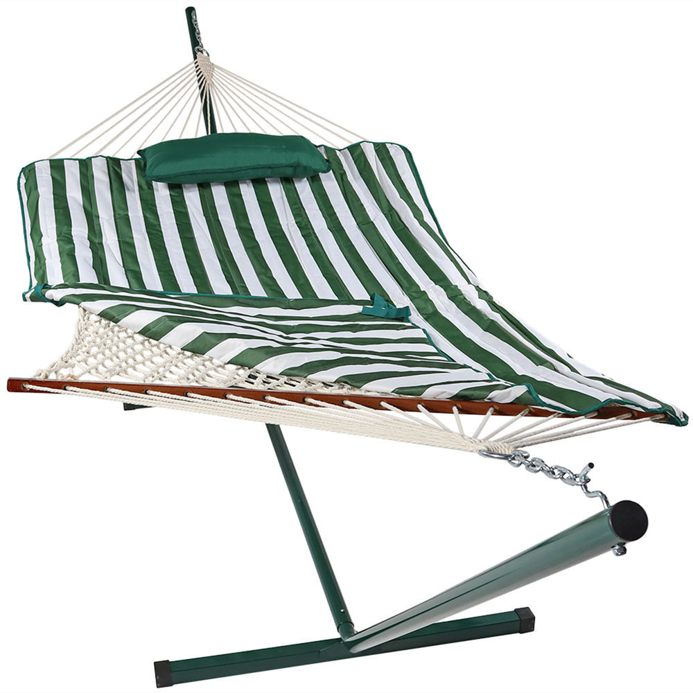 Rope Hammock Stand Pad Pillow Green White Stripe detail