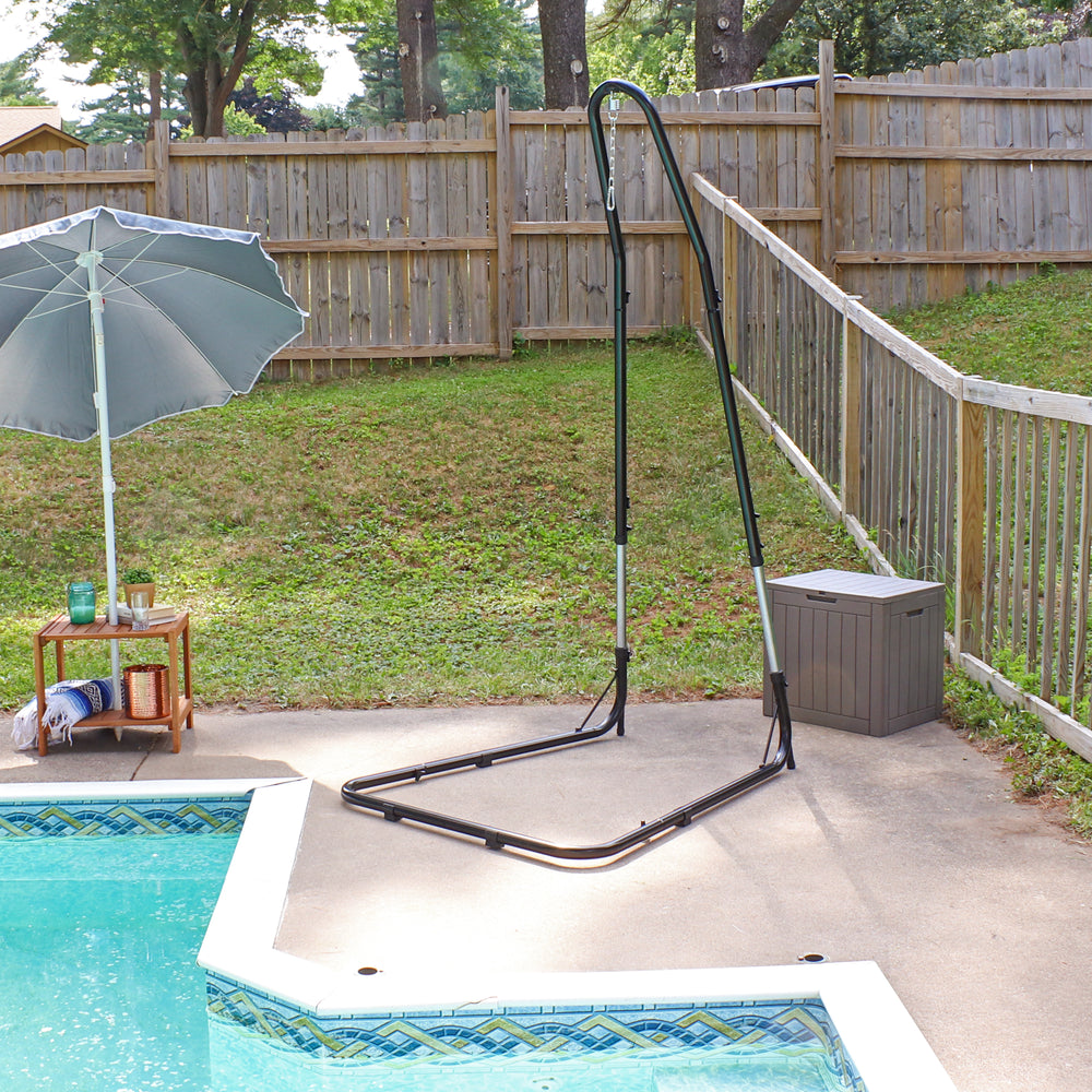 Adjustable Heavy-Duty Hammock Chair Stand Black lifestyle