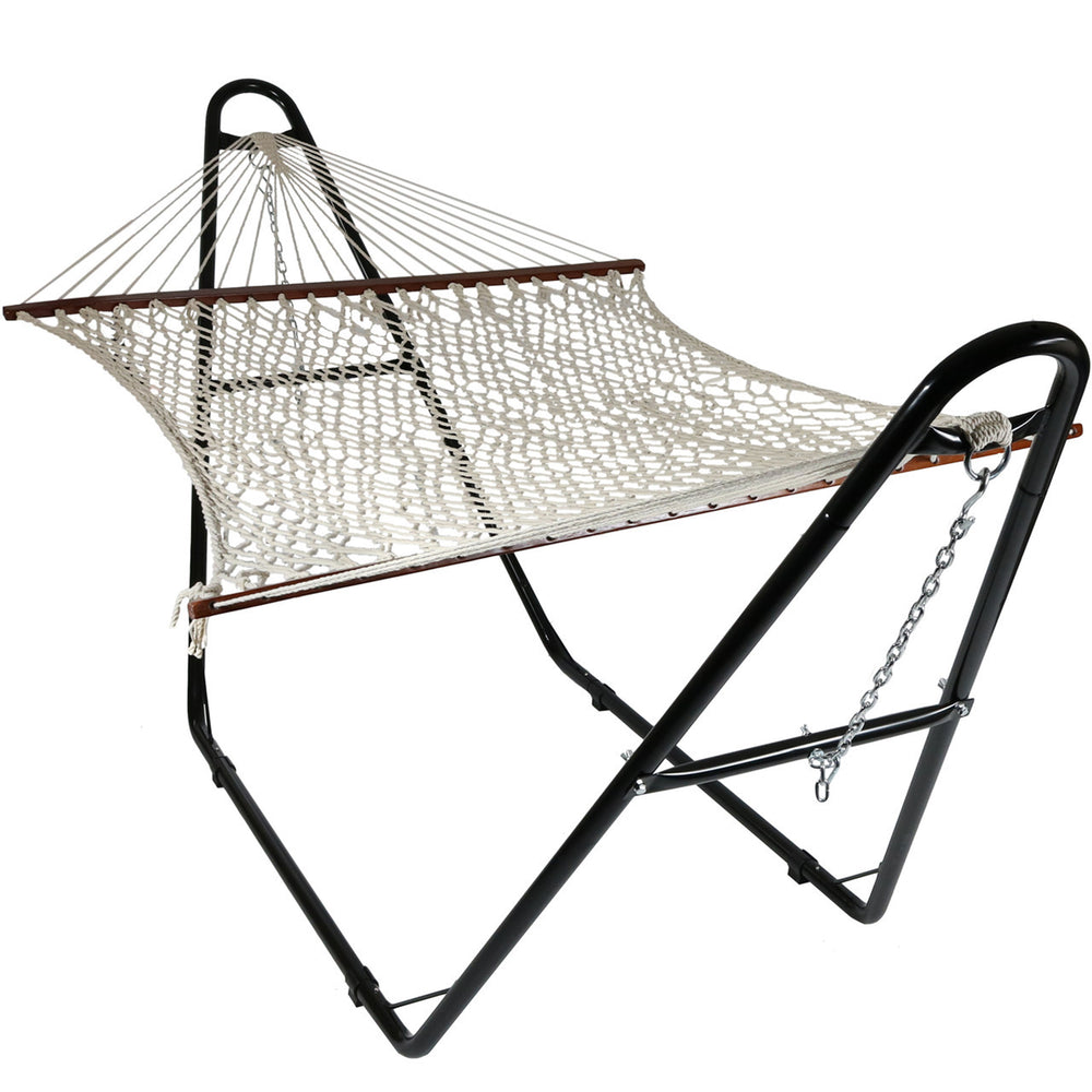 2-Person Cotton Rope Hammock Multi-Use Steel Stand White product